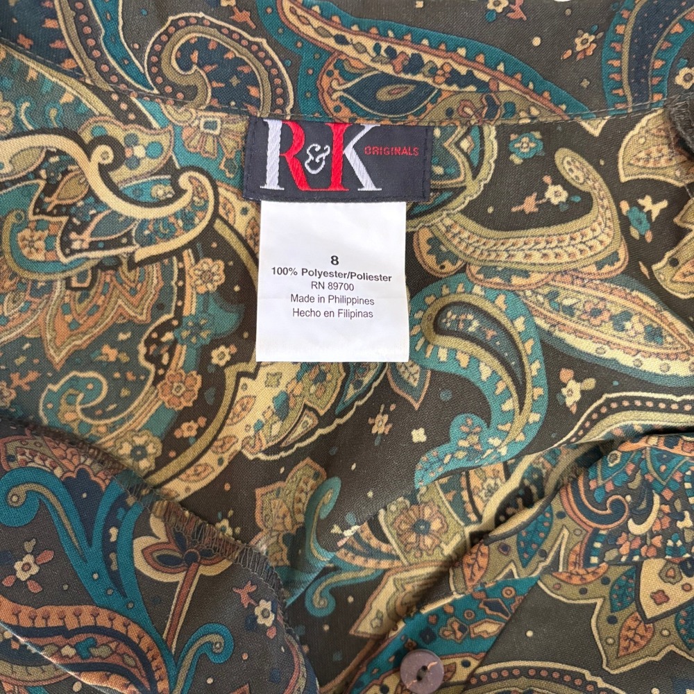R&K Originals Vintage Paisley Sleeveless Maxi Dress Green Teal Size 8 90s Retro - Picture 8 of 10